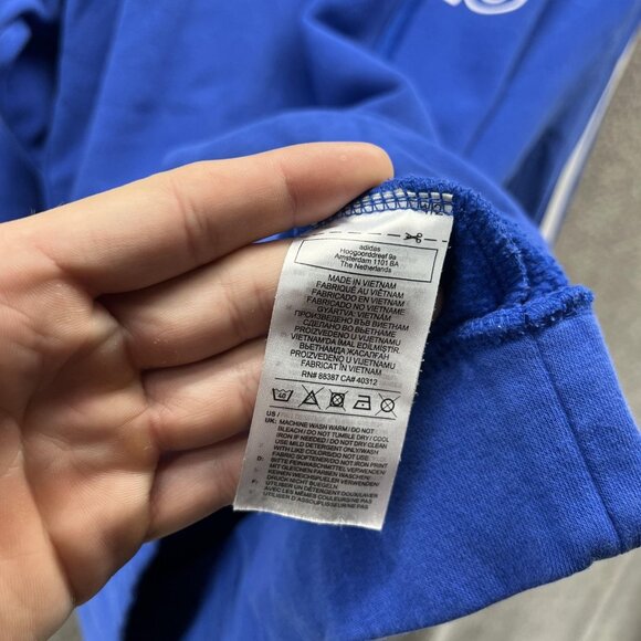 Adidas Sweatshirt Hoodie Mens Medium Blue 3 Stripes Big Logo Pullover Athletic - Picture 4 of 12